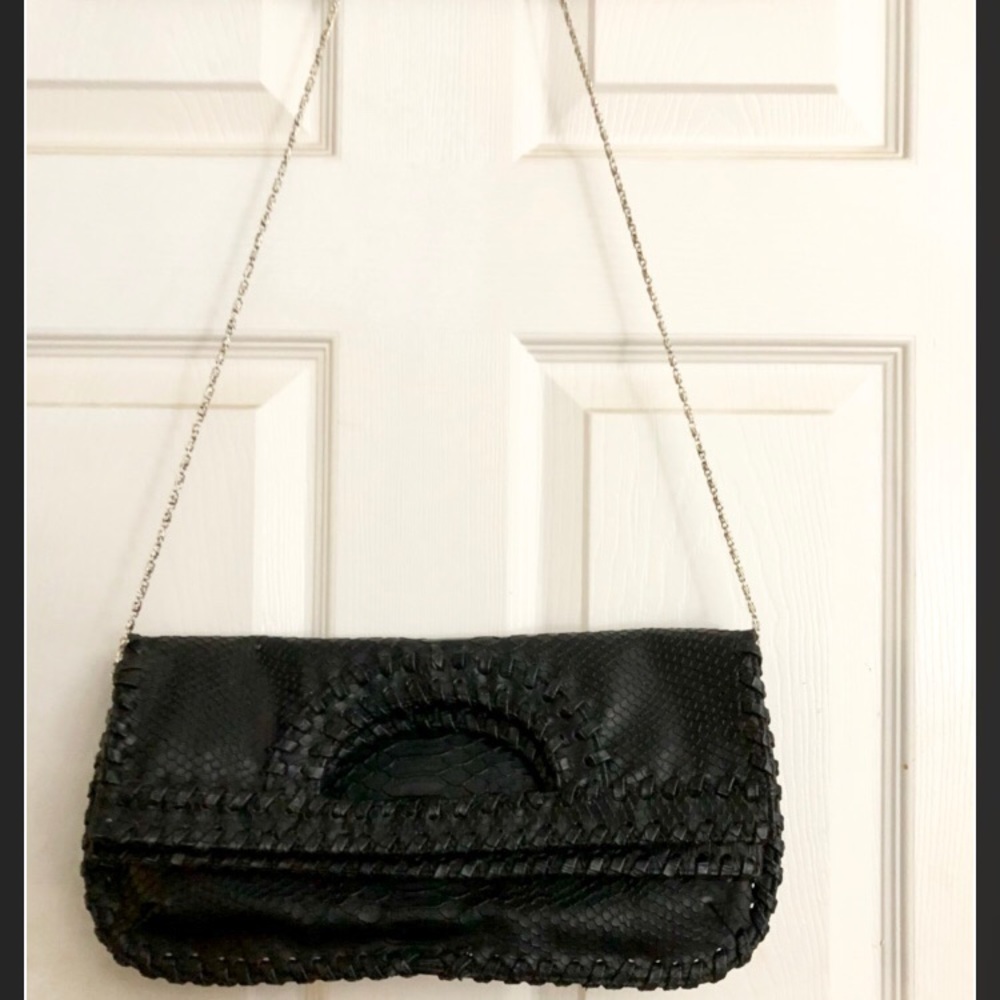 Black Leather Woven Cross Body &/or Clutch Purse